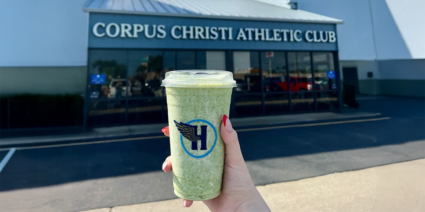 Protein shake with fruit on a table